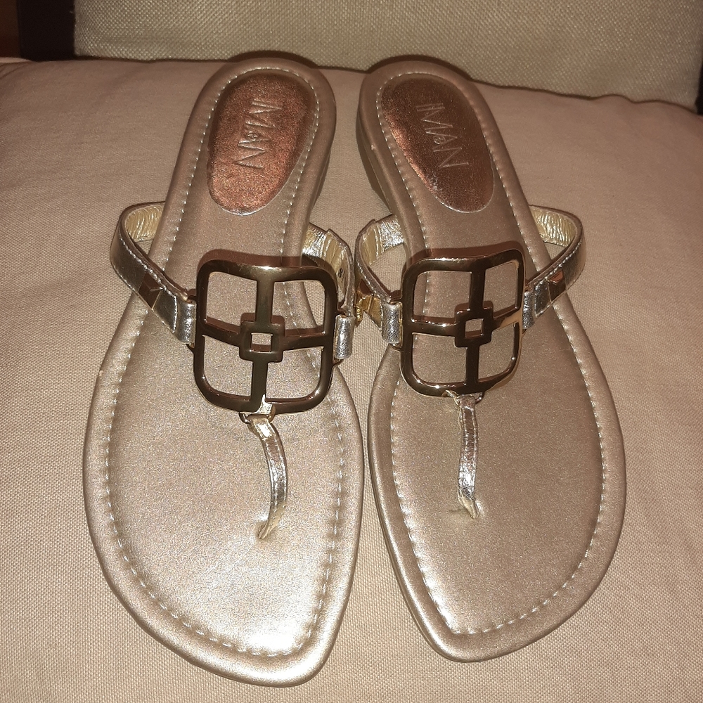 Iman Global Chic metallic flip flops